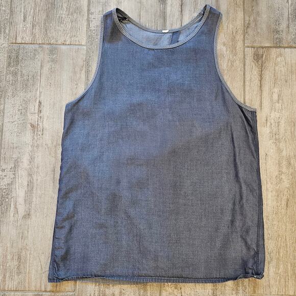 Lululemon Tank Top Womens Size S Open Back Blue Chambray Racerback High Neck - Picture 1 of 7